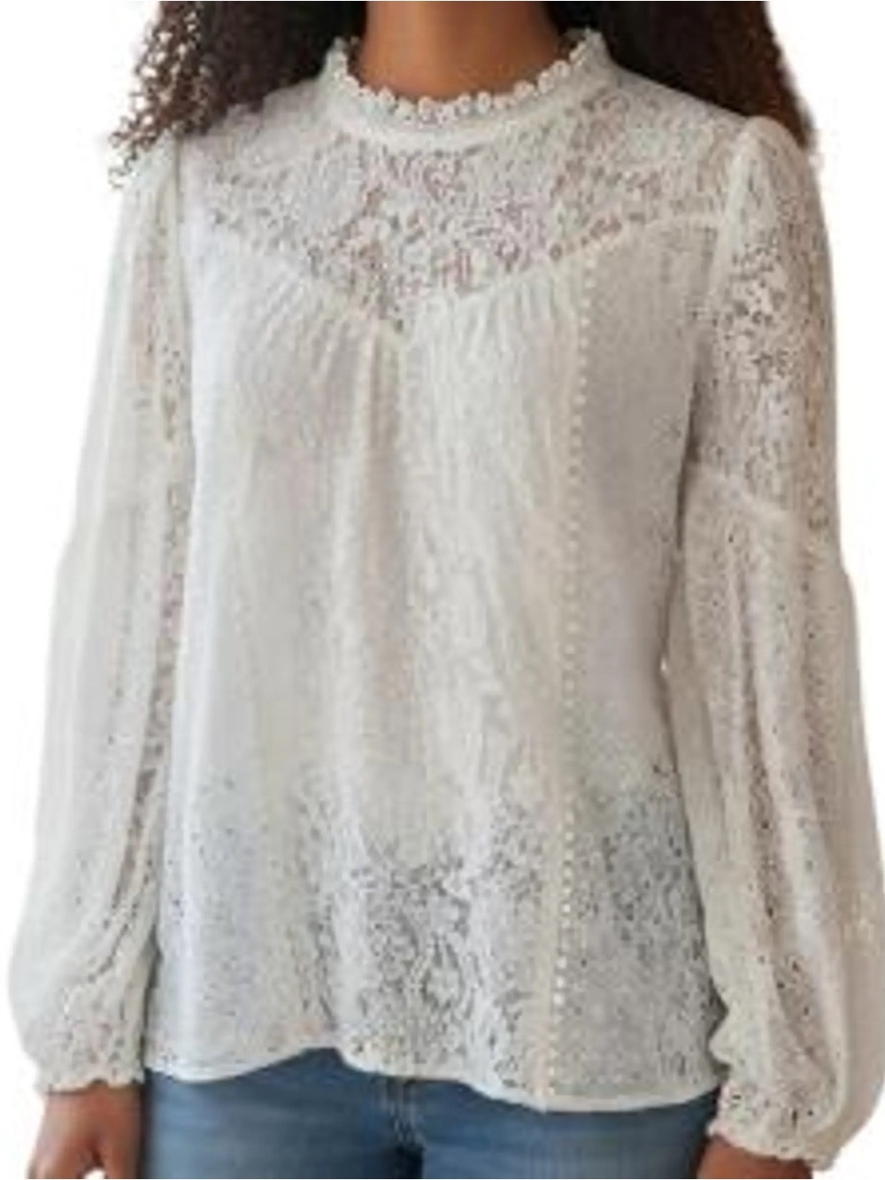 WHBM White Lace Long-Sleeve Blouse